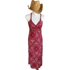 Red Bandana Print Maxi Dress